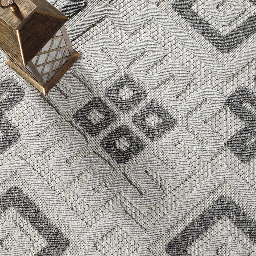 Slate Geometric Stain Resistant Non Skid Indoor Outdoor Area Rug Photo 3