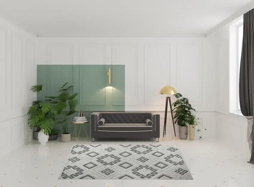 Slate Geometric Stain Resistant Non Skid Indoor Outdoor Area Rug Photo 2