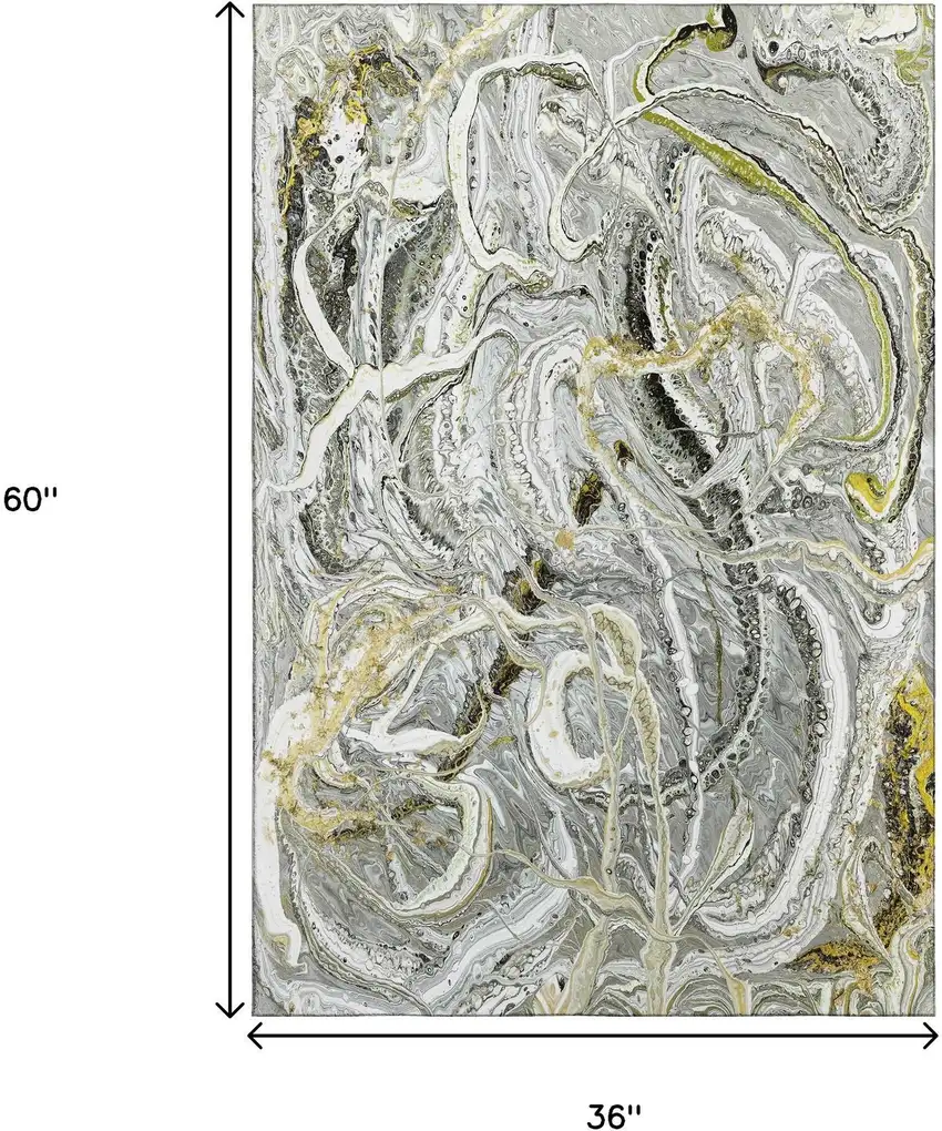 Slate Gray And Gold Abstract Washable Indoor Outdoor Area Rug Photo 3