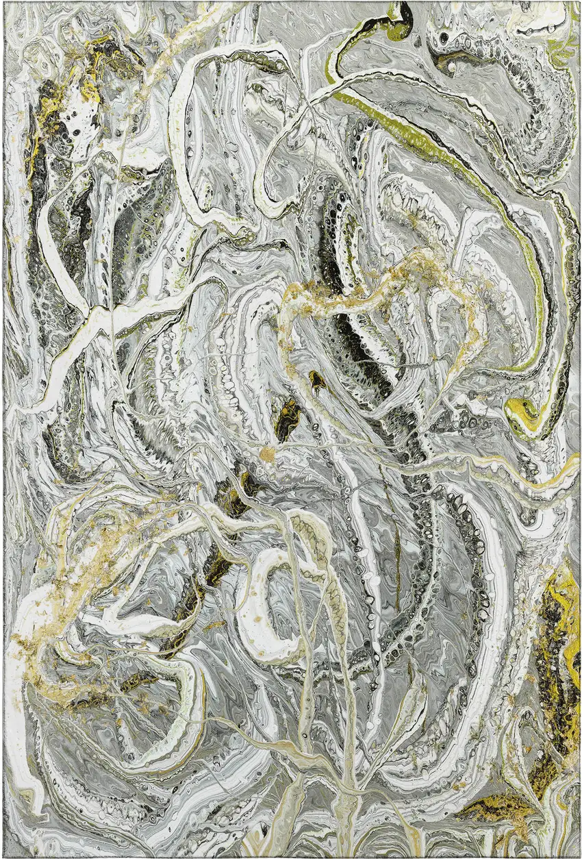 Slate Gray And Gold Abstract Washable Indoor Outdoor Area Rug Photo 2