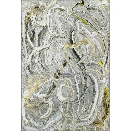 Slate Gray And Gold Abstract Washable Indoor Outdoor Area Rug Photo 2