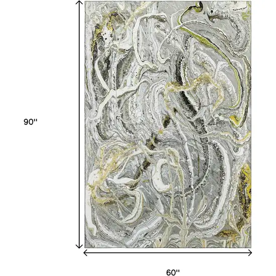 Slate Gray And Gold Abstract Washable Indoor Outdoor Area Rug Photo 3