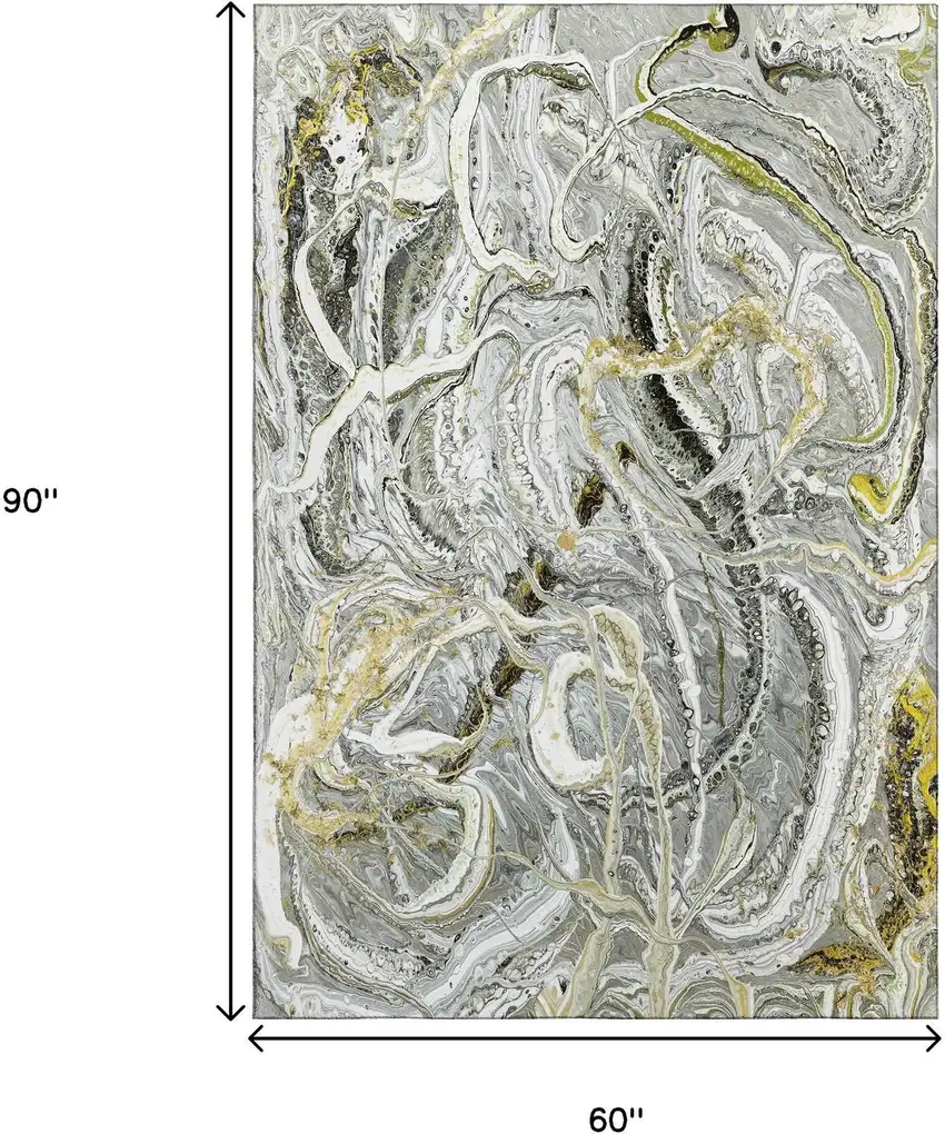 Slate Gray And Gold Abstract Washable Indoor Outdoor Area Rug Photo 3