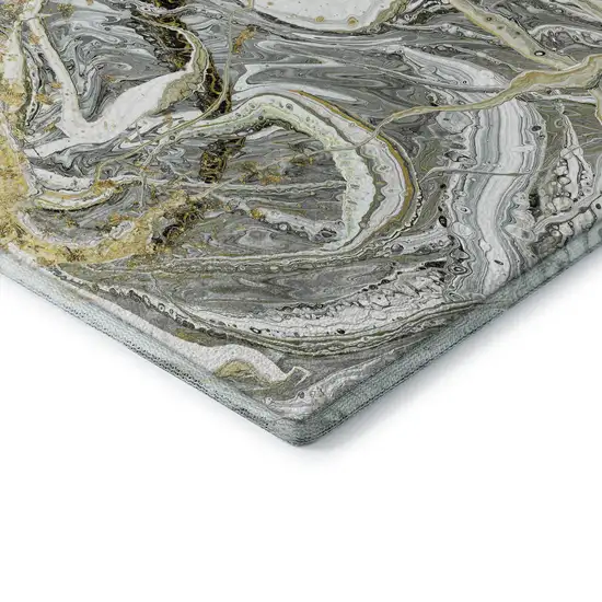 Slate Gray And Gold Abstract Washable Indoor Outdoor Area Rug Photo 4