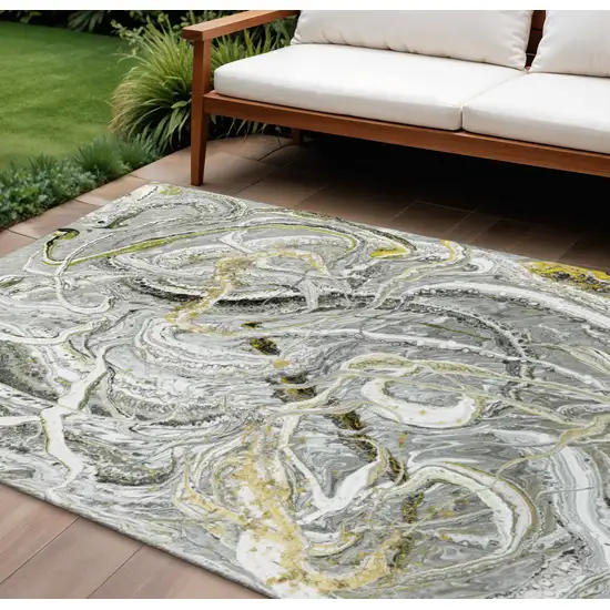 Slate Gray And Gold Abstract Washable Indoor Outdoor Area Rug Photo 1