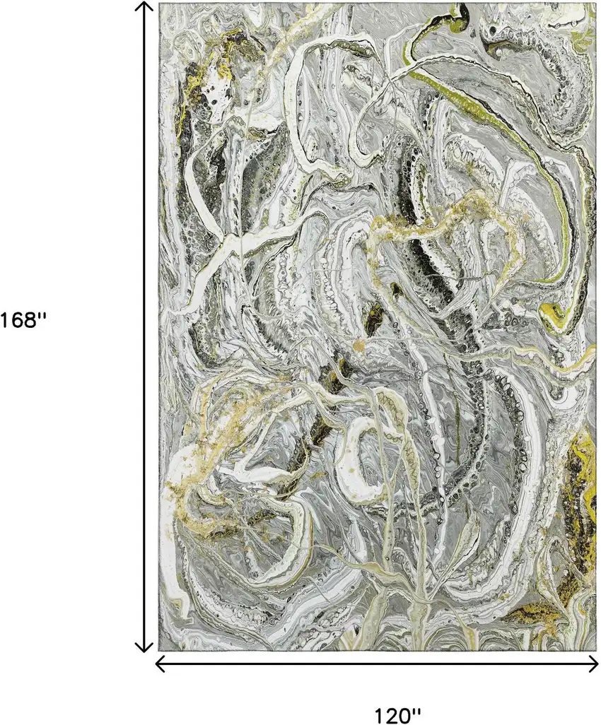 Slate Gray And Gold Abstract Washable Indoor Outdoor Area Rug Photo 3