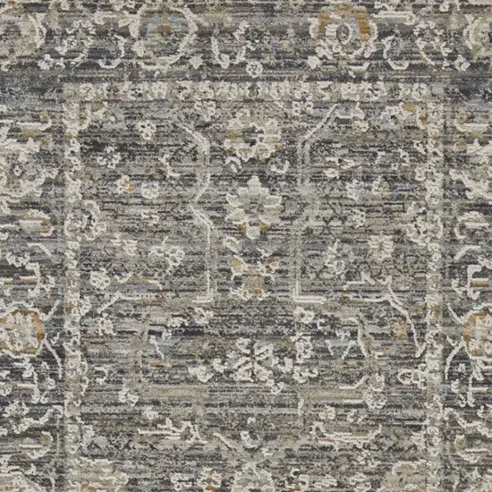 Slate Gray Brown And Ivory Floral Distressed Area Rug With Fringe Photo 6