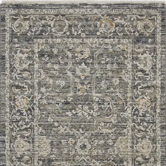 Slate Gray Brown And Ivory Floral Distressed Area Rug With Fringe Photo 7