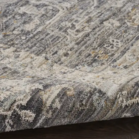 Slate Gray Brown And Ivory Floral Distressed Area Rug With Fringe Photo 8