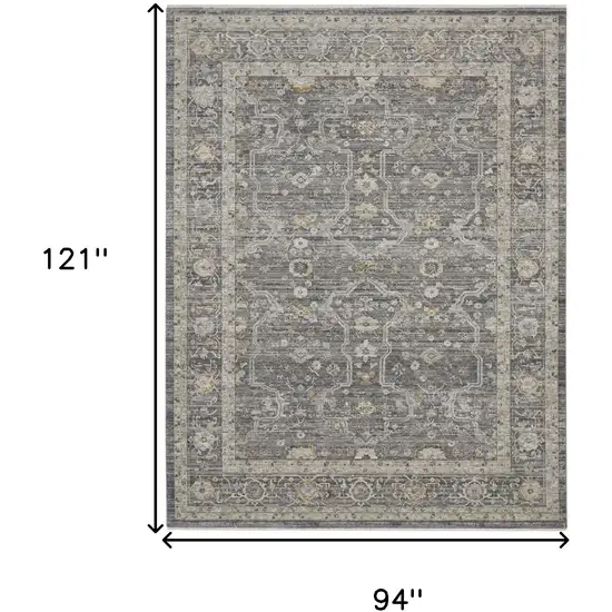 Slate Gray Brown And Ivory Floral Distressed Area Rug With Fringe Photo 3