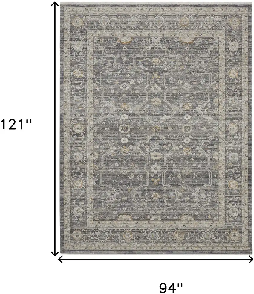Slate Gray Brown And Ivory Floral Distressed Area Rug With Fringe Photo 3