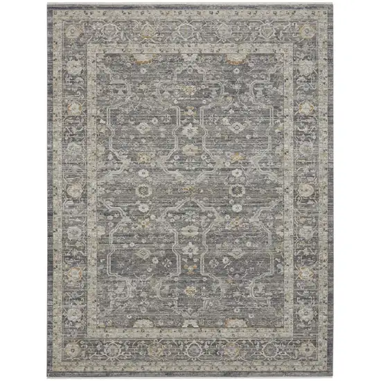 Slate Gray Brown And Ivory Floral Distressed Area Rug With Fringe Photo 9