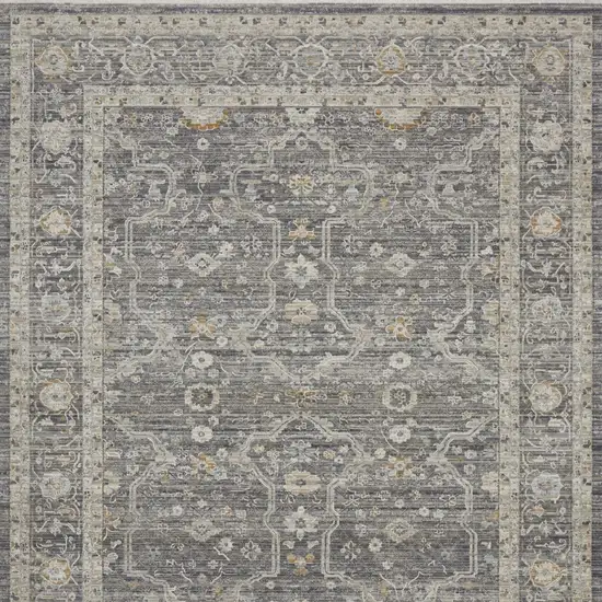 Slate Gray Brown And Ivory Floral Distressed Area Rug With Fringe Photo 8