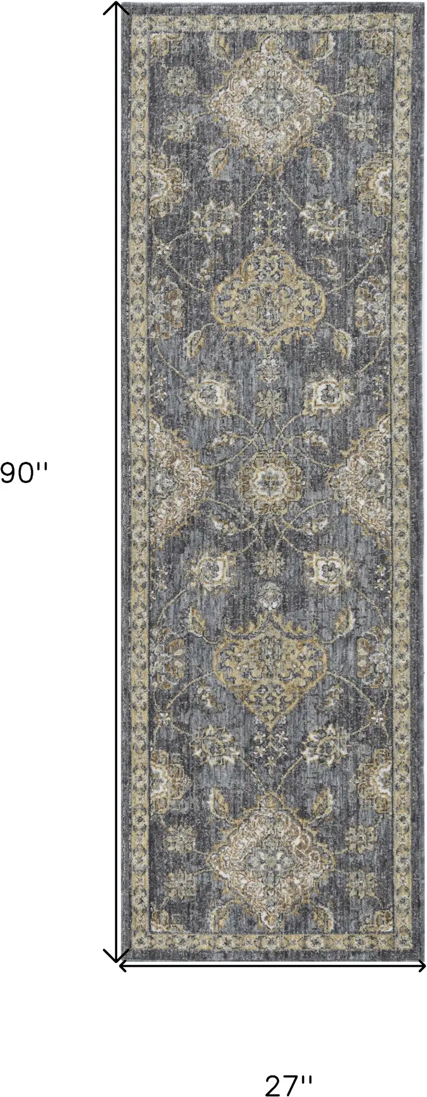 2' X 7' Slate Grey Floral Vine Wool Indoor Runner Rug Photo 3