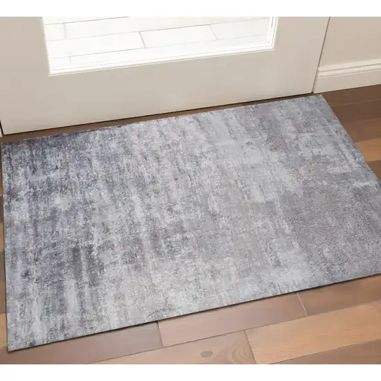 Slate Gray And Dark Gray Abstract Hand Loomed Area Rug Photo 1