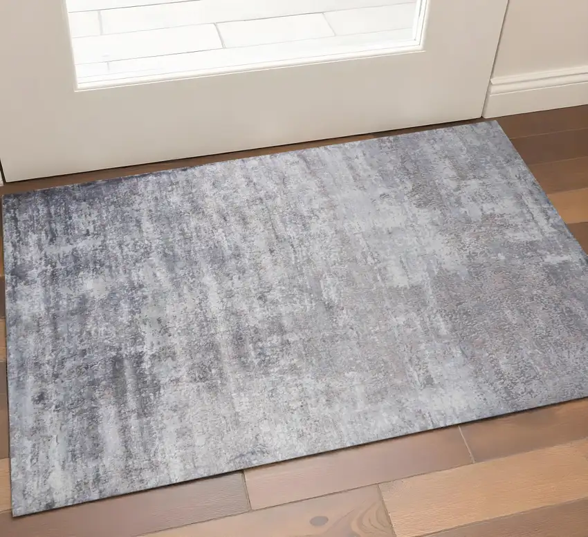 Slate Gray And Dark Gray Abstract Hand Loomed Area Rug Photo 1