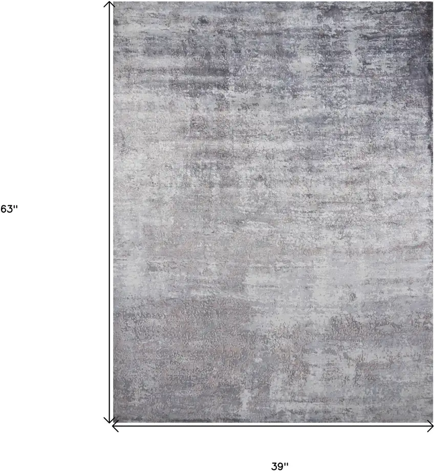 3'X5' Slate Grey Hand Loomed Abstract Brushstroke Indoor Area Rug Photo 3