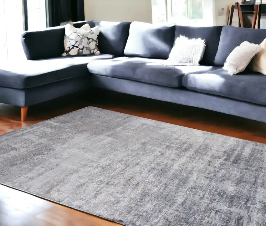 8'X10' Slate Grey Hand Loomed Abstract Brushstroke Indoor Area Rug Photo 1