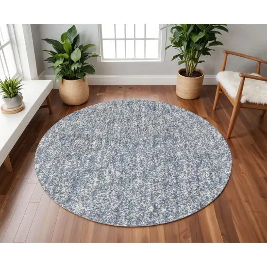 8' Slate Blue And Ivory Abstract Hand Woven Round Rug Photo 1