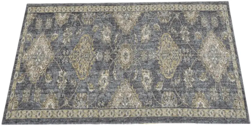 Slate Gray Wool Floral Vines Area Rug Photo 2