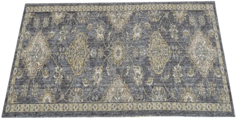 Slate Grey Machine Woven Bordered Floral Vines Indoor Area Rug Photo 2