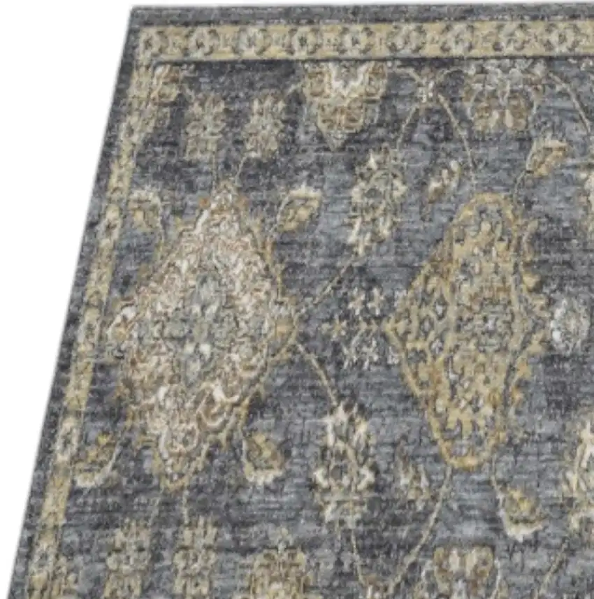 Slate Gray Wool Floral Vines Area Rug Photo 3