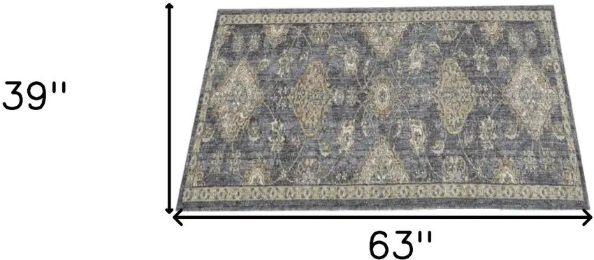 Slate Gray Wool Floral Vines Area Rug Photo 4