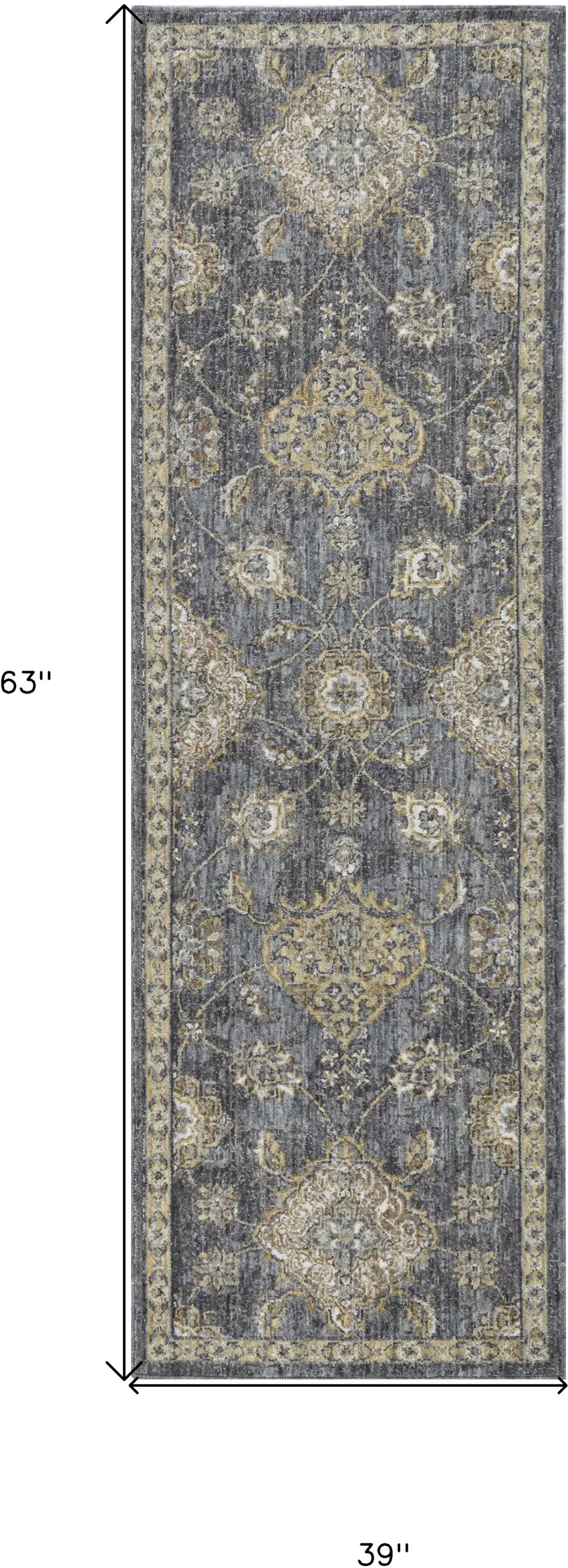 3'X5' Slate Grey Machine Woven Bordered Floral Vines Indoor Area Rug Photo 5