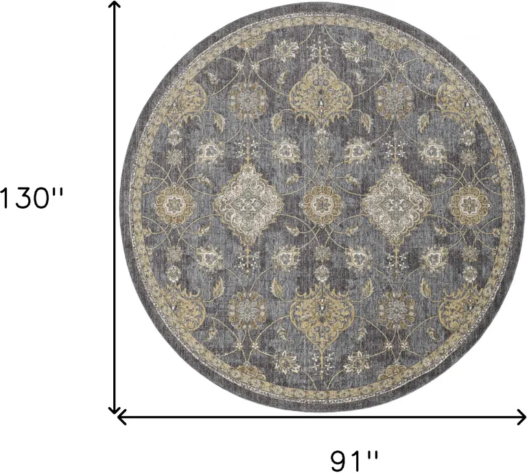 Slate Grey Machine Woven Bordered Floral Vines Indoor Area Rug Photo 4