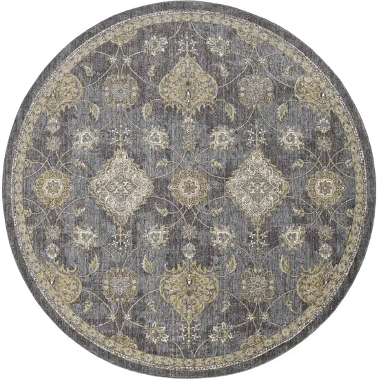 Slate Grey Machine Woven Bordered Floral Vines Indoor Area Rug Photo 1