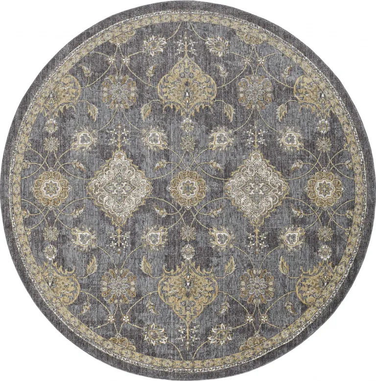 Slate Grey Machine Woven Bordered Floral Vines Indoor Area Rug Photo 1