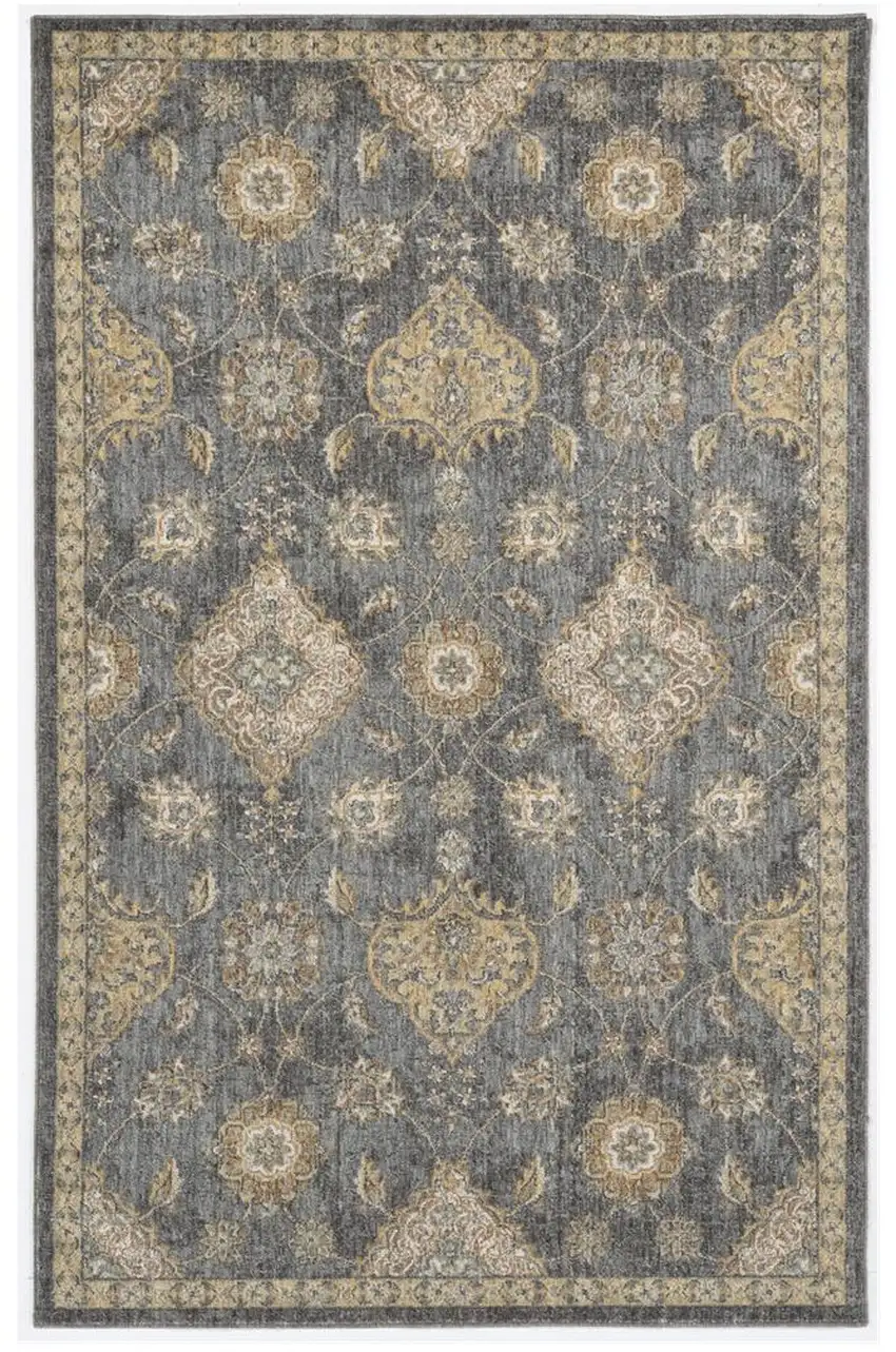 Slate Grey Machine Woven Bordered Floral Vines Indoor Area Rug Photo 2