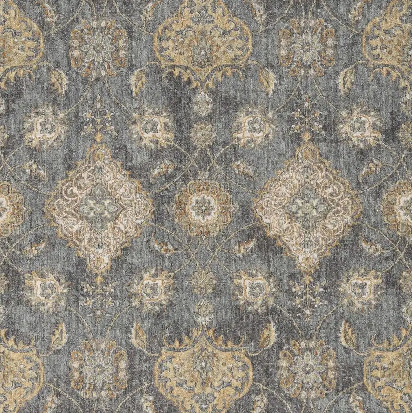 Slate Grey Machine Woven Bordered Floral Vines Indoor Area Rug Photo 2