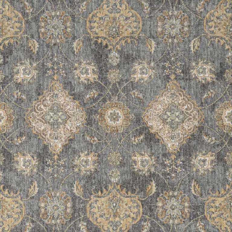 Slate Grey Machine Woven Bordered Floral Vines Indoor Area Rug Photo 2