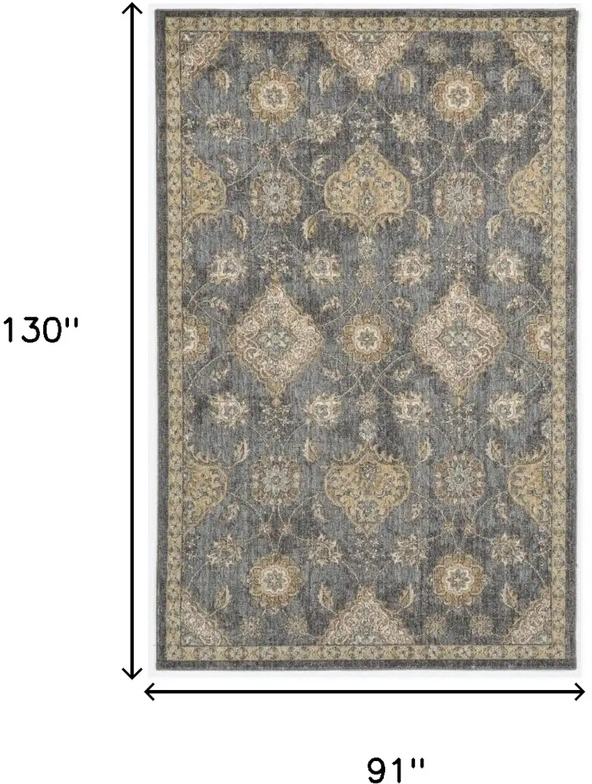 Slate Grey Machine Woven Bordered Floral Vines Indoor Area Rug Photo 3