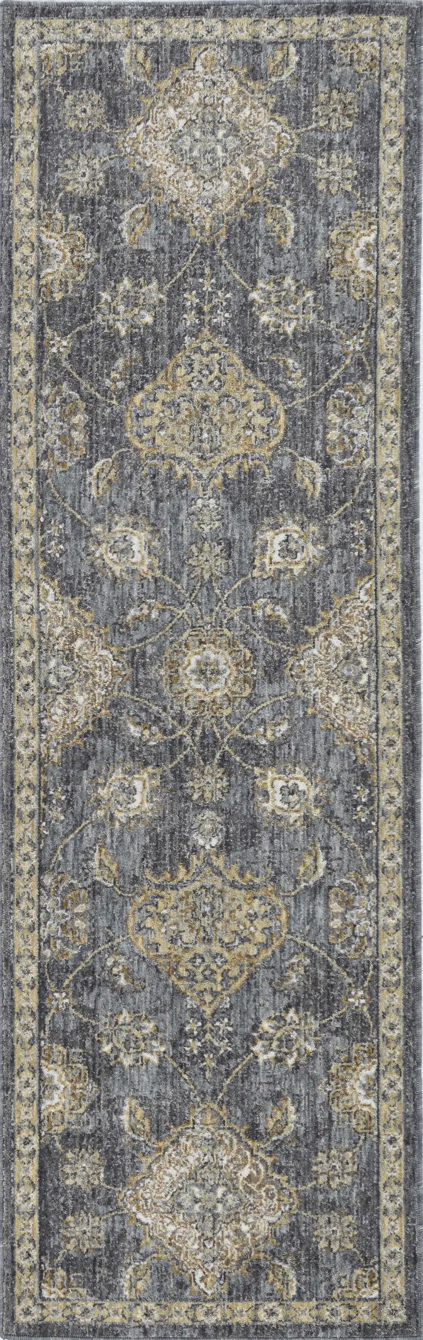 Slate Grey Machine Woven Bordered Floral Vines Indoor Area Rug Photo 3
