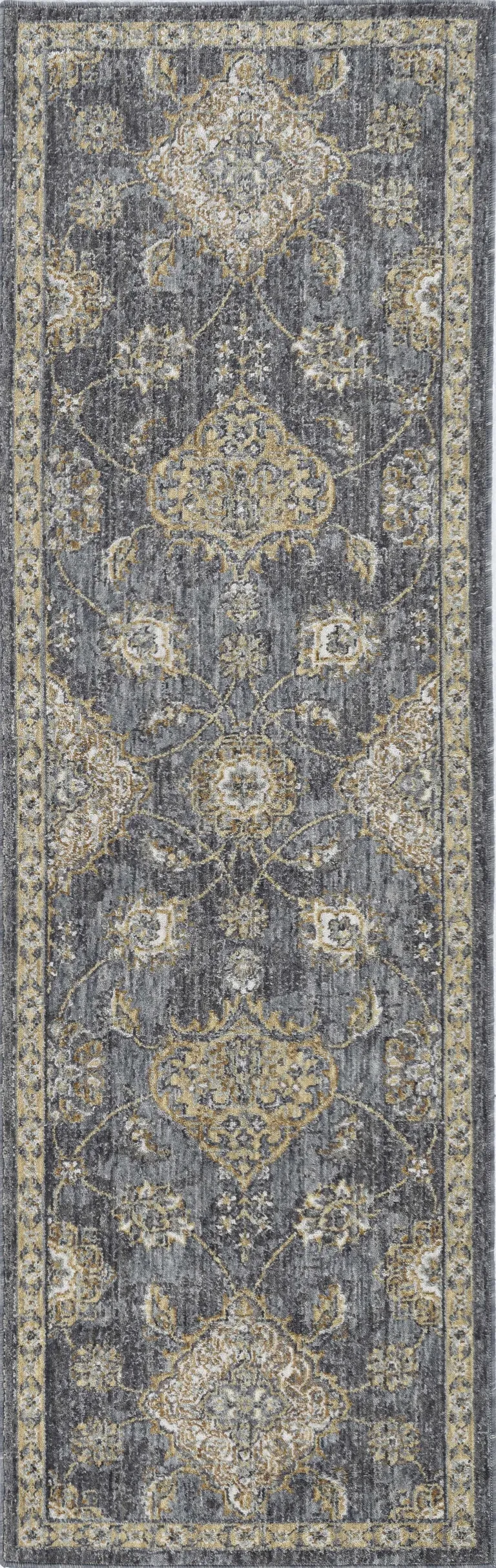 Slate Grey Machine Woven Bordered Floral Vines Indoor Area Rug Photo 3