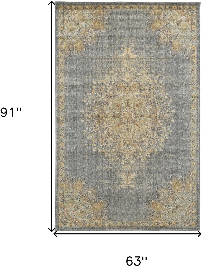 Slate Grey Machine Woven Traditional Medallion Indoor Area Rug Photo 3
