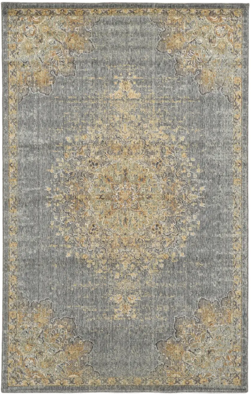 Slate Grey Machine Woven Traditional Medallion Indoor Area Rug Photo 2