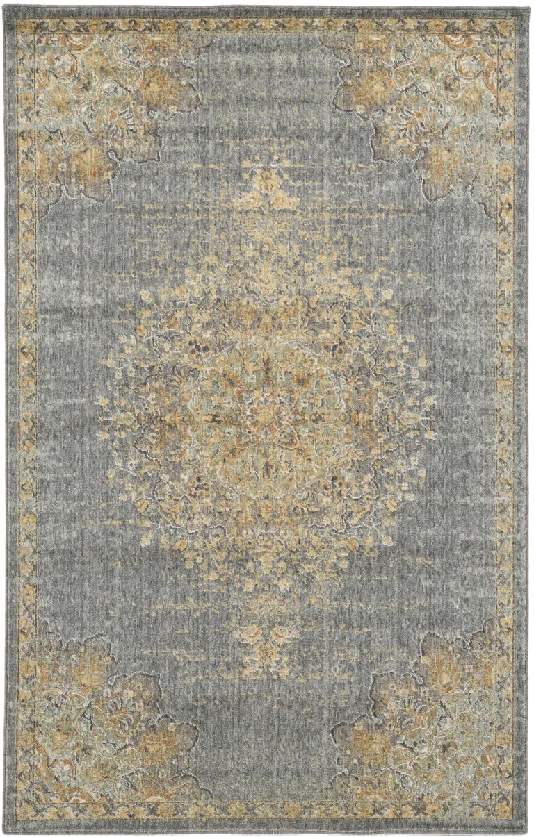 Slate Grey Machine Woven Traditional Medallion Indoor Area Rug Photo 3