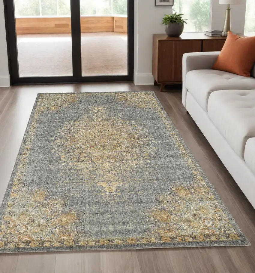 Slate Grey Machine Woven Traditional Medallion Indoor Area Rug Photo 1