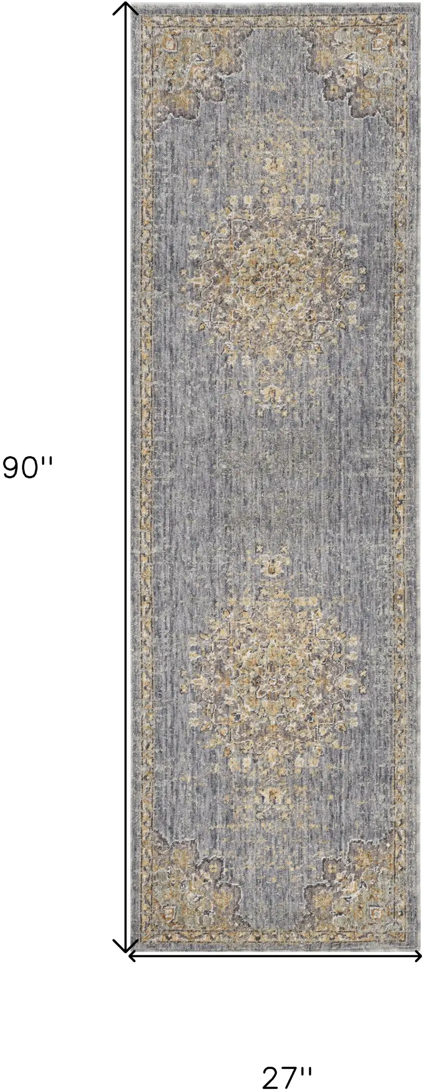 8' Slate Grey Machine Woven Vintage Traditional Indoor Runner Rug Photo 3