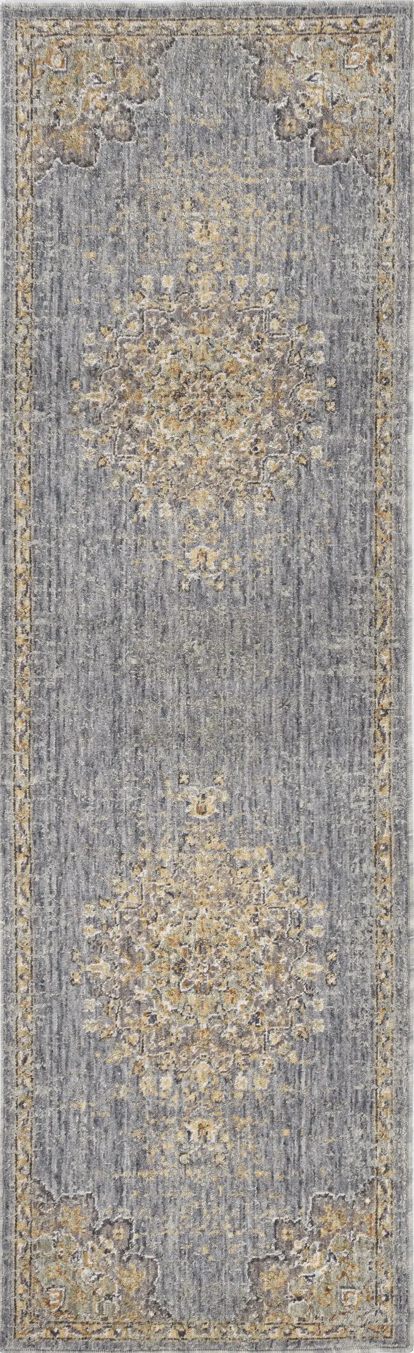 Slate Grey Machine Woven Vintage Traditional Indoor Runner Rug Photo 1
