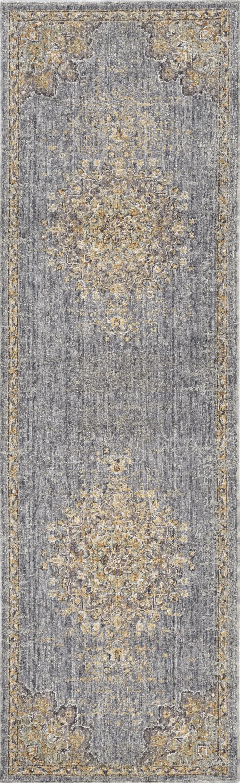 Slate Grey Machine Woven Vintage Traditional Indoor Runner Rug Photo 1