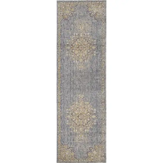 Slate Grey Machine Woven Vintage Traditional Indoor Runner Rug Photo 1