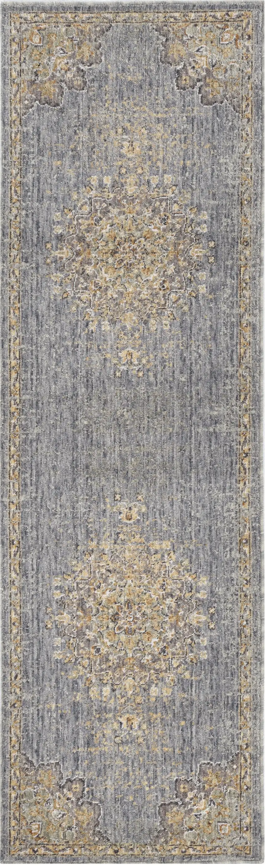 8' Slate Grey Machine Woven Vintage Traditional Indoor Runner Rug Photo 2