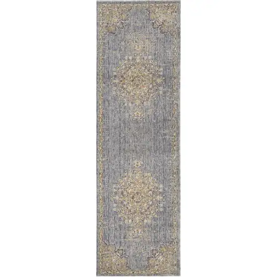 8' Slate Grey Machine Woven Vintage Traditional Indoor Runner Rug Photo 2