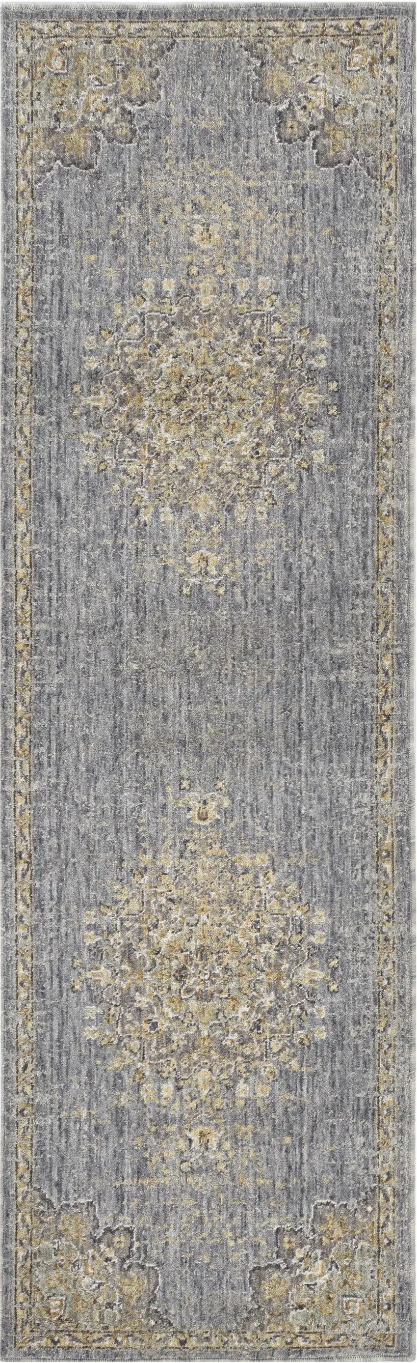 Slate Grey Medallion Bordered Wool Indoor Area Rug Photo 2
