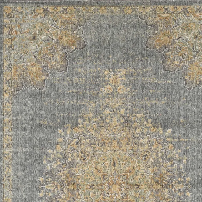Slate Grey Medallion Bordered Wool Indoor Area Rug Photo 1