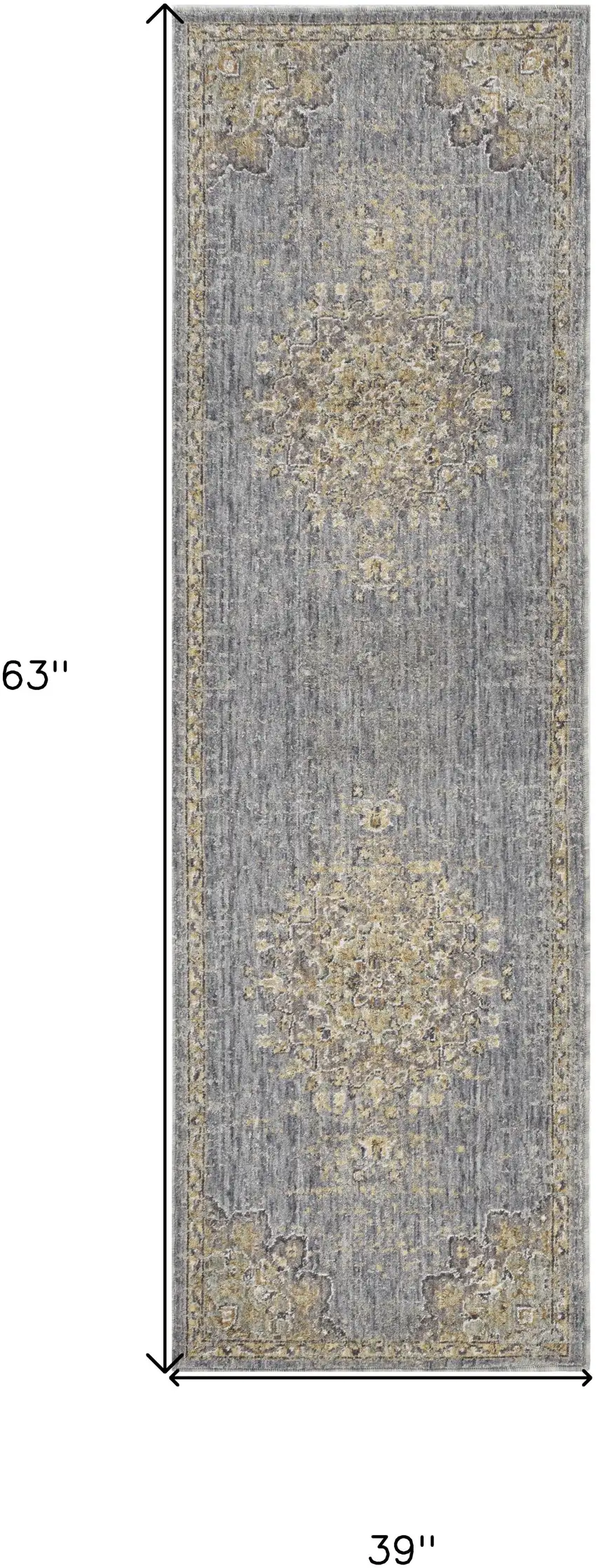Slate Grey Medallion Bordered Wool Indoor Area Rug Photo 3
